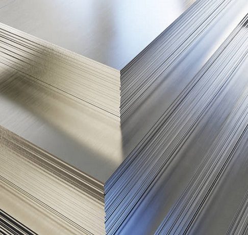 Steel or aluminum sheets in warehouse, rolled metal product. 3d illustration.